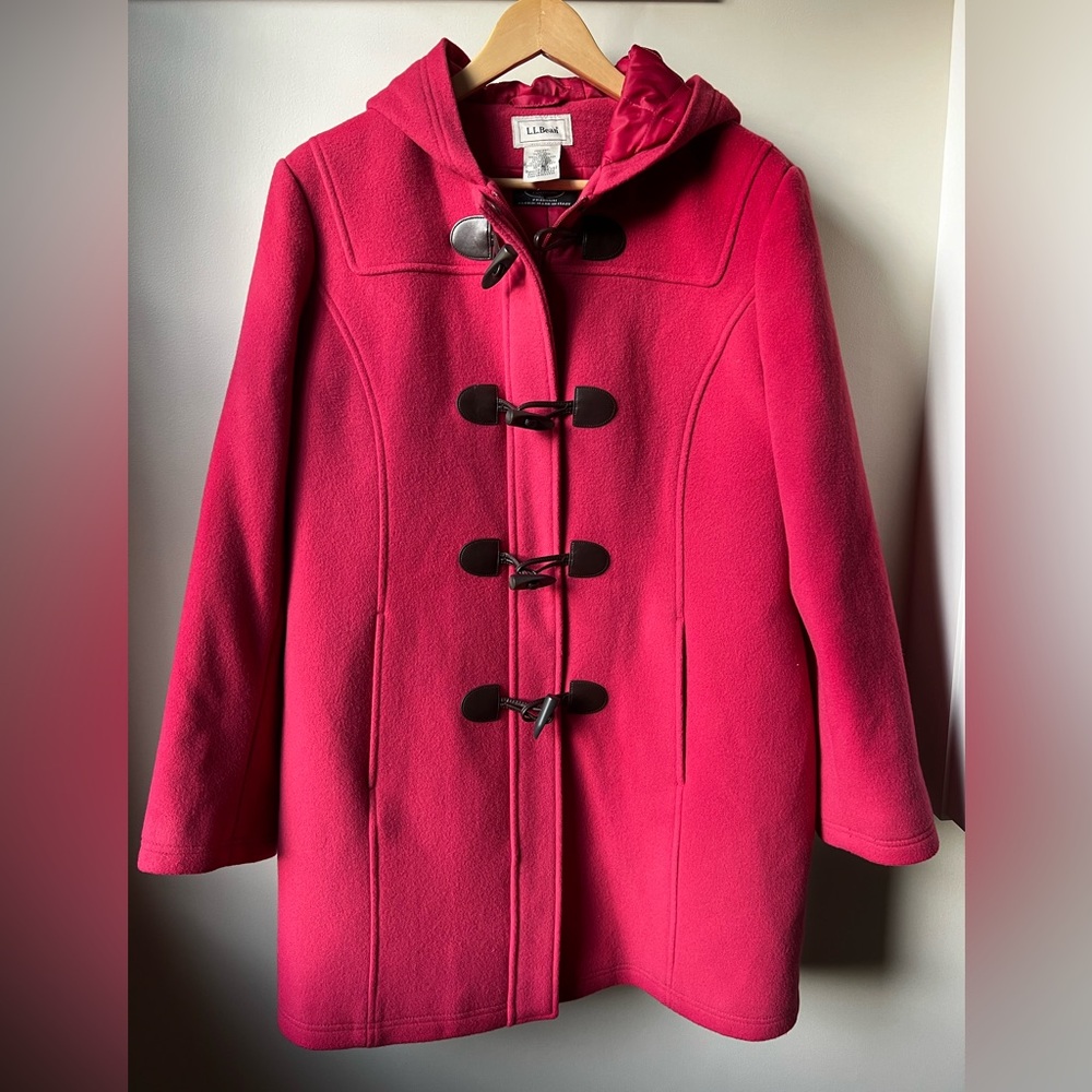 LL BEAN Classic Lambswool Duffel Coat Hooded  Toggle  Thinsulate Italy Long 16